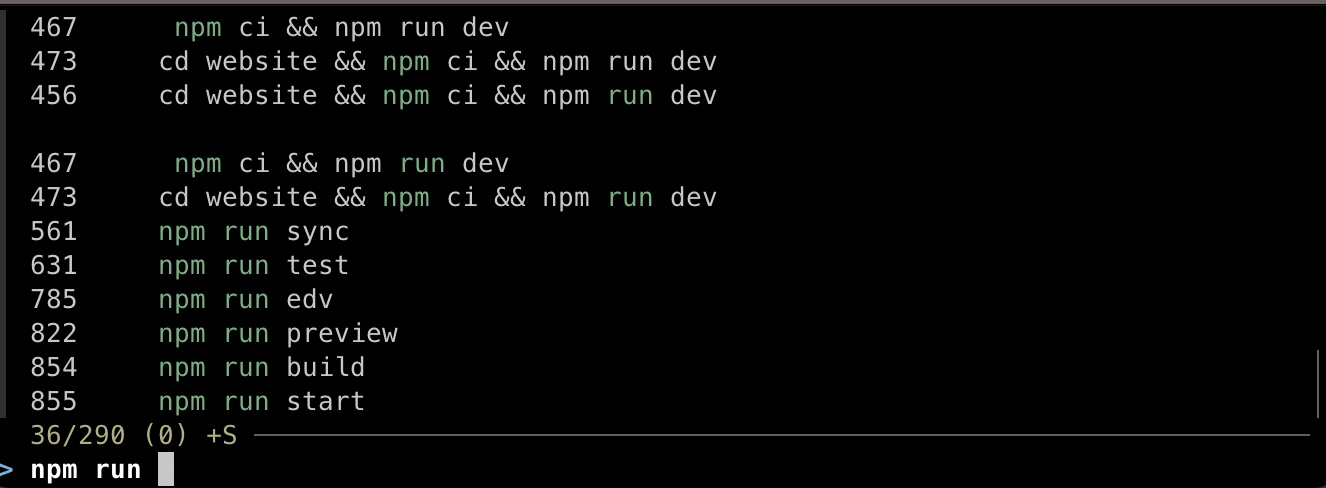 fzf history search in iTerm2 filtering previous npm commands