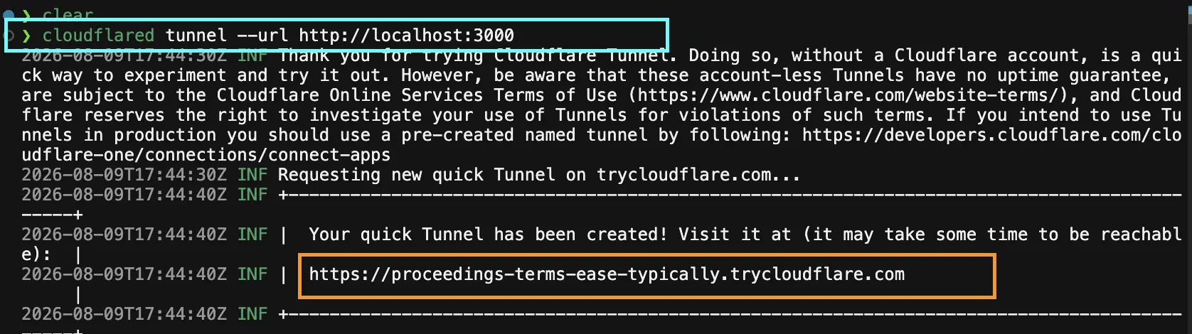 Starting a Cloudflare Quick Tunnel for a local development server