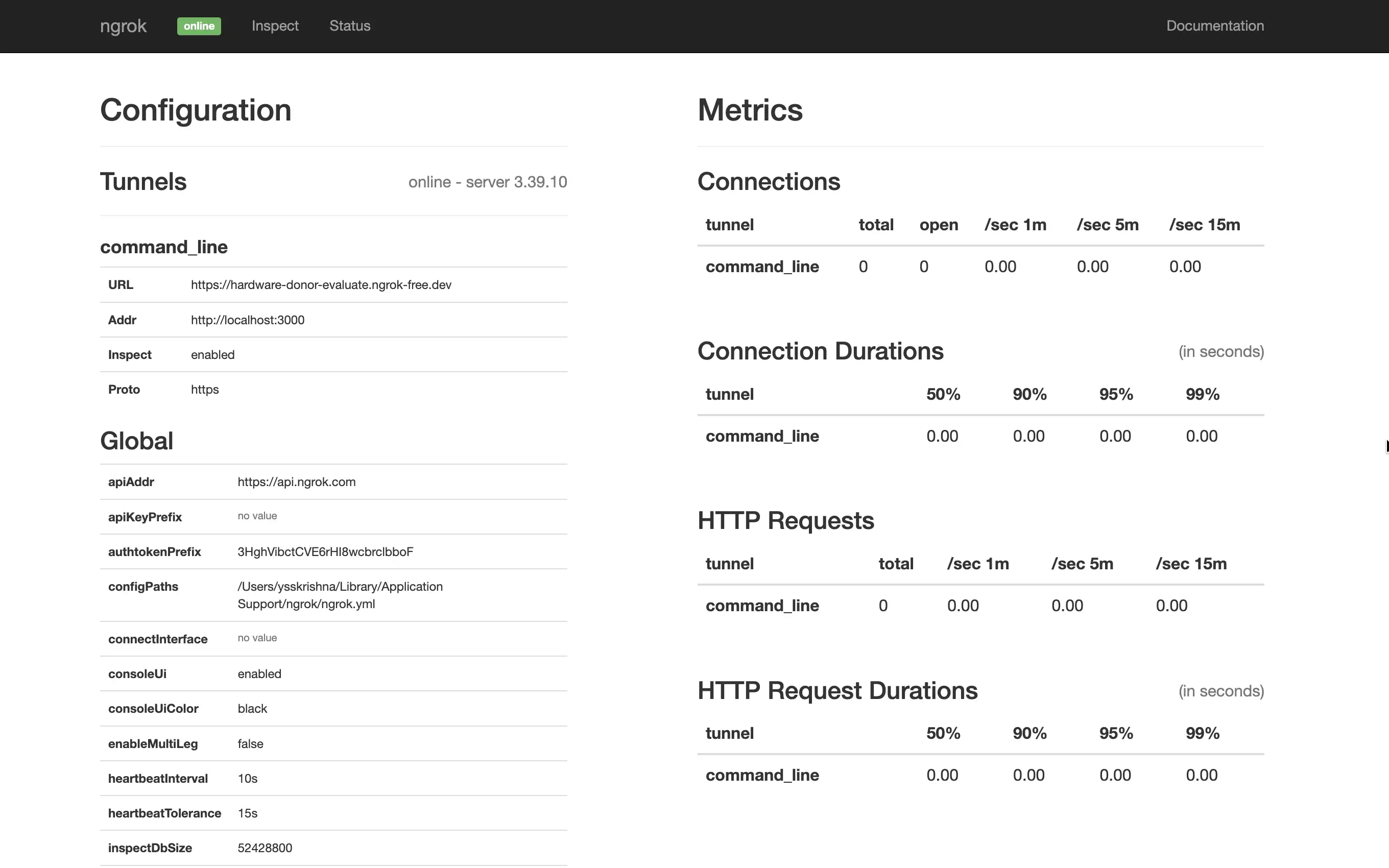 ngrok Traffic Inspector showing requests forwarded from a mobile device