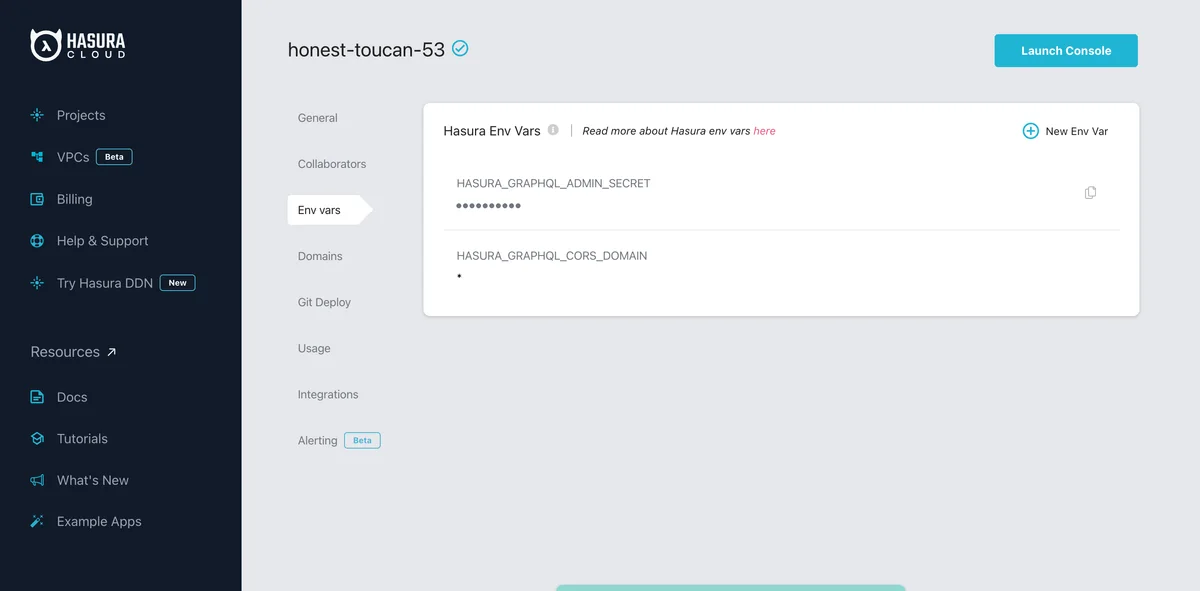 Hasura Cloud - Environment Variables