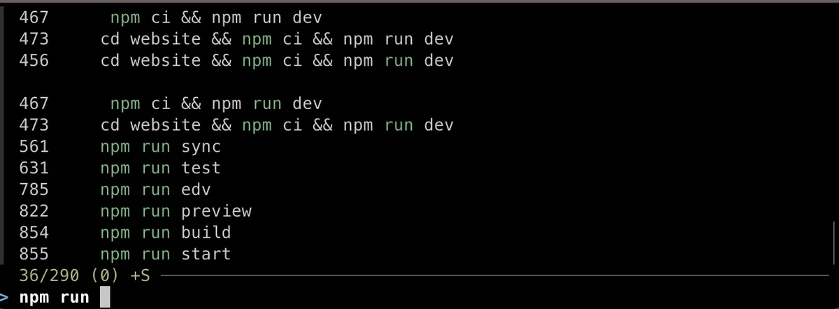fzf history search in iTerm2 filtering previous npm commands